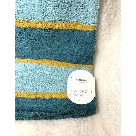 18"x28" Color Block Striped Bath Rug Dark Teal Green - Threshold - Picture 7 of 7